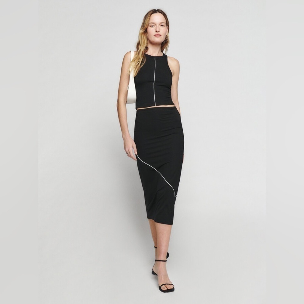 Reformation Lydia Knit Two Piece Pencil Skirt and Tank Top in Black Size Large